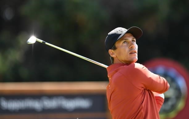 Thorbjorn Olesen of Denmark plays his tee shot at the 8th hole during Day Two of The Omega European Masters at Crans-sur-Sierre Golf Club on August...