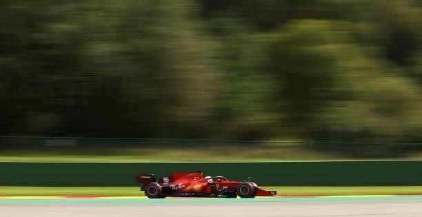 Ferrari's Monegasque driver Charles Leclerc drives during the second practice session of the Formula One Belgian Grand Prix at the Spa-Francorchamps...