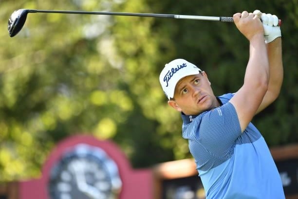 Daniel van Tonder of Republic of South Africa plays his tee shot at the 9th hole during Day Two of The Omega European Masters at Crans-sur-Sierre...