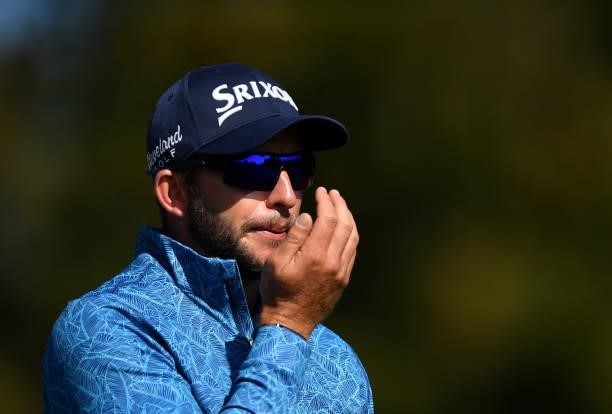 Dean Burmester of Republic of South Africa looks on at the 14th hole during Day Two of The Omega European Masters at Crans-sur-Sierre Golf Club on...