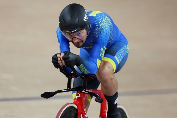 Yehor Dementyev of Team Ukraine competes in the Track Cycling Men's C5 4000m Individual Pursuit Bronze Medal race on day 3 of the Tokyo 2020...