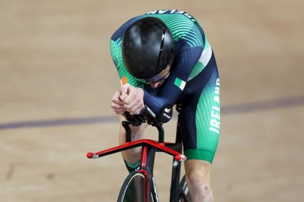 Ronan Grimes of Team Ireland competes in the Track Cycling Men's C4 4000m Individual Pursuit Bronze Medal race on day 3 of the Tokyo 2020 Paralympic...