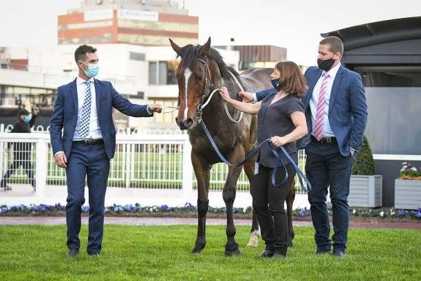 Ayrton after winning the Neds Filter Form Handicap , at Caulfield Racecourse on August 28, 2021 in Caulfield, Australia.