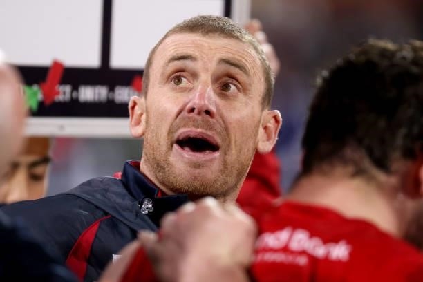 Simon Goodwin, Senior Coach of the Demons during the 2021 AFL First Qualifying Final match between the Melbourne Demons and the Brisbane Lions at...