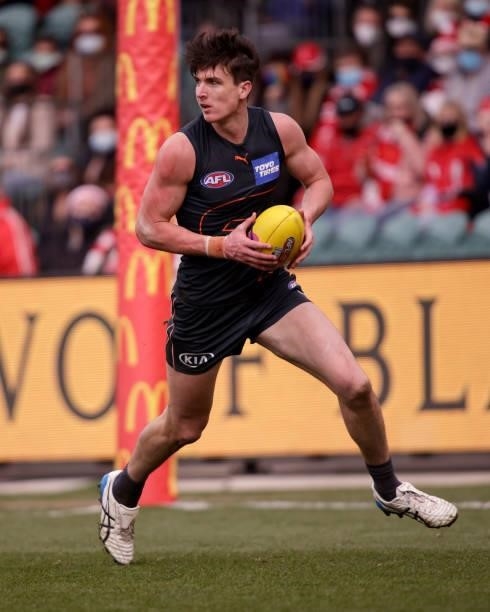 Sam Taylor of the Giants in action during the 2021 AFL Second Elimination Final match between the Sydney Swans and the GWS Giants at University of...