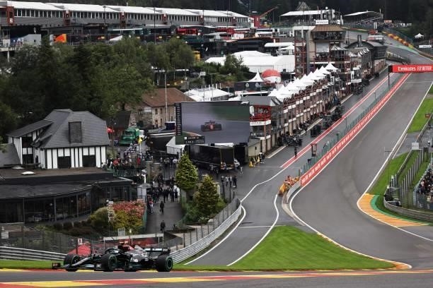 Mercedes' Finnish driver Valtteri Bottas competes in the qualifying session of the Formula One Belgian Grand Prix at the Spa-Francorchamps circuit in...