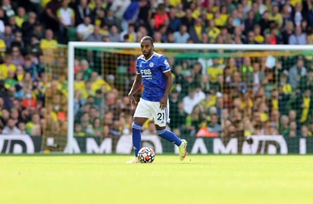 Ricardo Pereira of Leicester City during the Premier League match between Norwich City and Leicester City at Carrow Road on August 28, 2021 in...