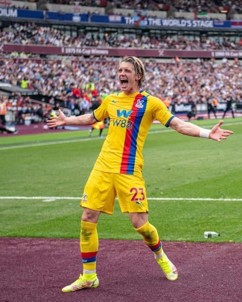 Conor Gallagher of Crystal Palace celebrates after scoring 2nd goal during the Premier League match between West Ham United and Crystal Palace at...