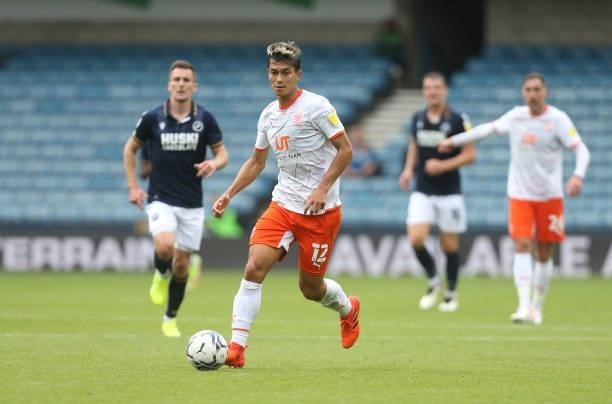 Blackpool's Kenny Dougall during the Sky Bet Championship match between Millwall and Blackpool at The Den on August 28, 2021 in London, England.