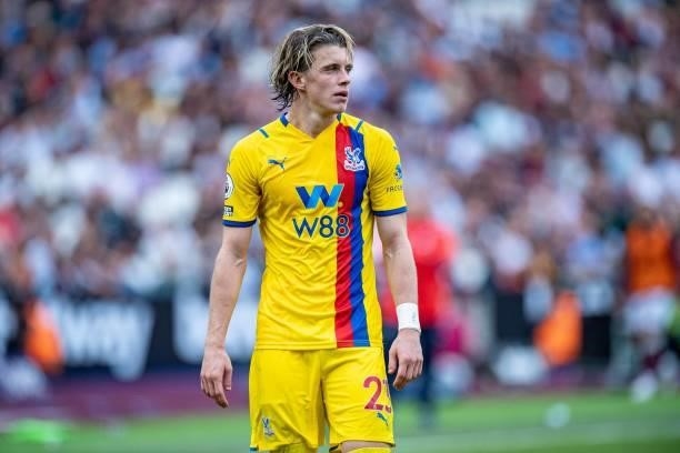 Conor Gallagher of Crystal Palace during the Premier League match between West Ham United and Crystal Palace at London Stadium on August 28, 2021 in...