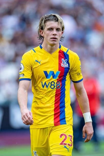 Conor Gallagher of Crystal Palace during the Premier League match between West Ham United and Crystal Palace at London Stadium on August 28, 2021 in...