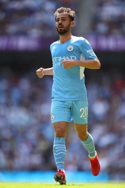 Bernardo Silva of Manchester City during the Premier League match between Manchester City and Arsenal at Etihad Stadium on August 28, 2021 in...