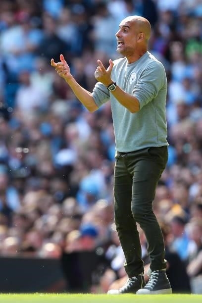Pep Guardiola the head coach / manager of Manchester City during the Premier League match between Manchester City and Arsenal at Etihad Stadium on...