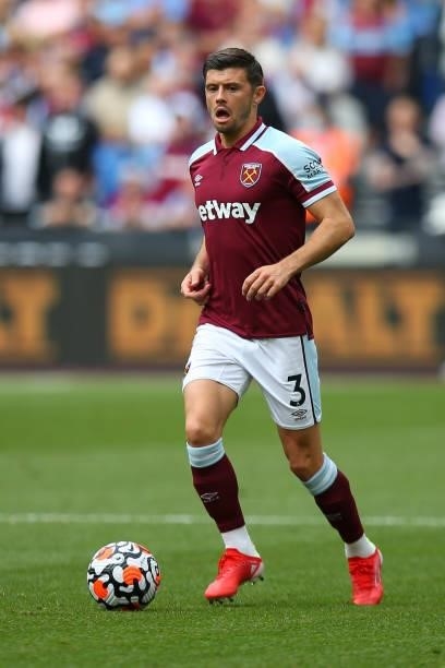 Aaron Cresswell of West Ham United in action during the Premier League match between West Ham United and Crystal Palace at London Stadium on August...