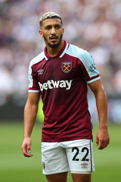Said Benrahma of West Ham United during the Premier League match between West Ham United and Crystal Palace at London Stadium on August 28, 2021 in...