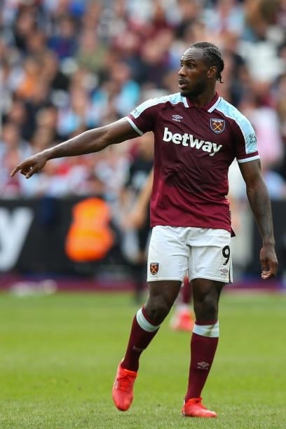 Michail Antonio of West Ham United during the Premier League match between West Ham United and Crystal Palace at London Stadium on August 28, 2021 in...