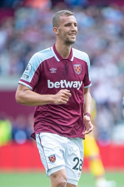 Tomas Soucek of West Ham United during the Premier League match between West Ham United and Crystal Palace at London Stadium on August 28, 2021 in...