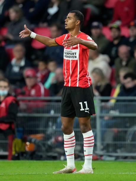 Cody Gakpo of PSV during the Dutch Eredivisie match between PSV v FC Groningen at the Philips Stadium on August 28, 2021 in Eindhoven Netherlands
