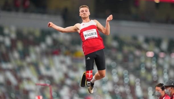 Daniel Wagner from Denmark at long jump during athletics at the Tokyo Paralympics, Tokyo Olympic Stadium, Tokyo, Japan on August 28, 2021.