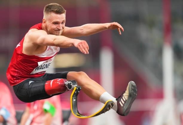 Daniel Wagner from Denmark at long jump during athletics at the Tokyo Paralympics, Tokyo Olympic Stadium, Tokyo, Japan on August 28, 2021.