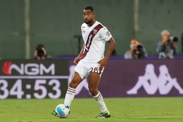 WKoffie Djidji of Torino FC in action during the Serie A match between ACF Fiorentina and Torino FC at Stadio Artemio Franchi on August 28, 2021 in...