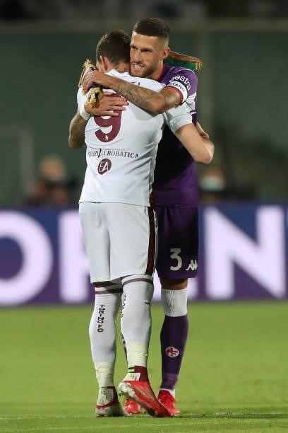Andrea Belotti of Torino FC and Cristiano Biraghi of ACF Fiorentina during the Serie A match between ACF Fiorentina and Torino FC at Stadio Artemio...