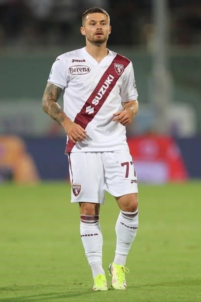 Karol Linetty of Torino FC in action during the Serie A match between ACF Fiorentina and Torino FC at Stadio Artemio Franchi on August 28, 2021 in...
