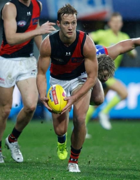 Darcy Parish of the Bombers in action during the 2021 AFL First Elimination Final match between the Western Bulldogs and the Essendon Bombers at...
