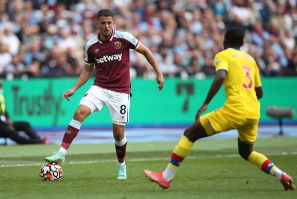 Pablo Fornals of West Ham United during the Premier League match between West Ham United and Crystal Palace at London Stadium on August 28, 2021 in...