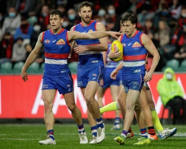 Laitham Vandermeer of the Bulldogs walks back for a kick at goals during the 2021 AFL First Elimination Final match between the Western Bulldogs and...