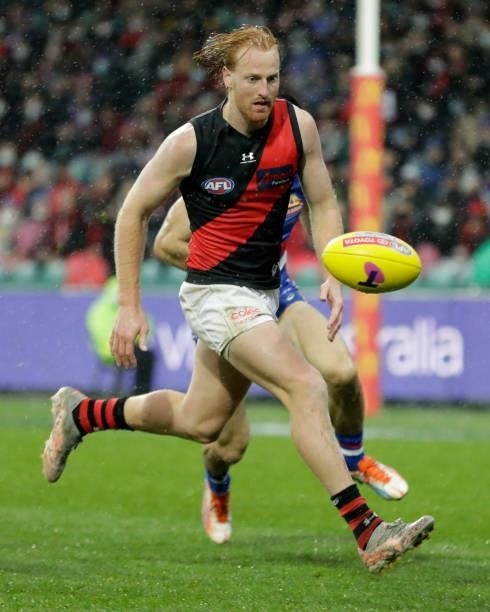 Aaron Francis of the Bombers in action during the 2021 AFL First Elimination Final match between the Western Bulldogs and the Essendon Bombers at...
