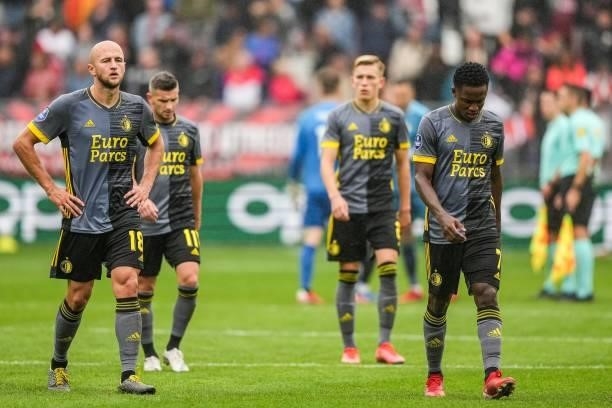 Gernot Trauner of Feyenoord, Luis Sinisterra of Feyenoord bummed about the loss during the Dutch Eredivisie match between FC Utrecht and Feyenoord at...
