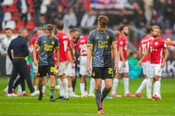 Ramon Hendriks of Feyenoord is disappointed with the loss during the Dutch Eredivisie match between FC Utrecht and Feyenoord at Stadion Galgenwaard...