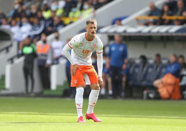 Blackpool's Jerry Yates during the Sky Bet Championship match between Millwall and Blackpool at The Den on August 28, 2021 in London, England.