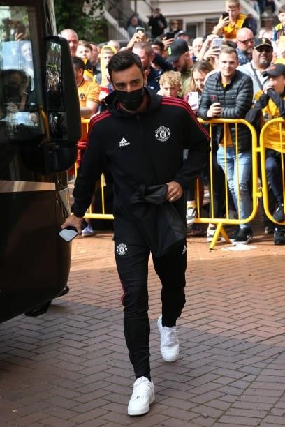 Bruno Fernandes of Manchester United arrives prior to the Premier League match between Wolverhampton Wanderers and Manchester United at Molineux on...