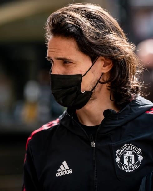 Edinson Cavani of Manchester United arrives prior to the Premier League match between Wolverhampton Wanderers and Manchester United at Molineux on...