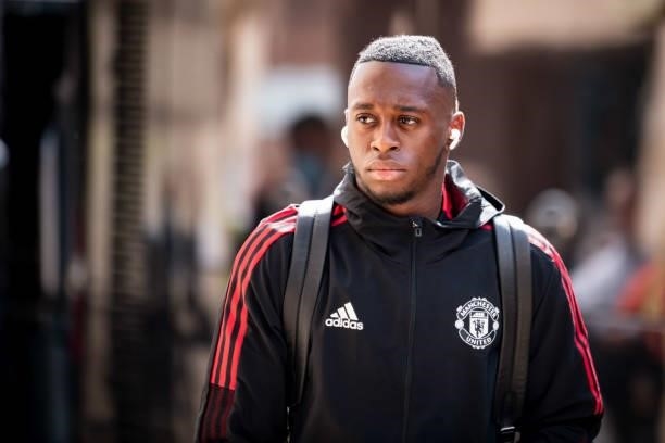 Aaron Wan-Bissaka of Manchester United arrives prior to the Premier League match between Wolverhampton Wanderers and Manchester United at Molineux on...