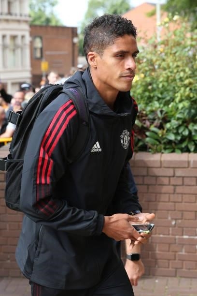 Raphael Varane of Manchester United arrives prior to the Premier League match between Wolverhampton Wanderers and Manchester United at Molineux on...