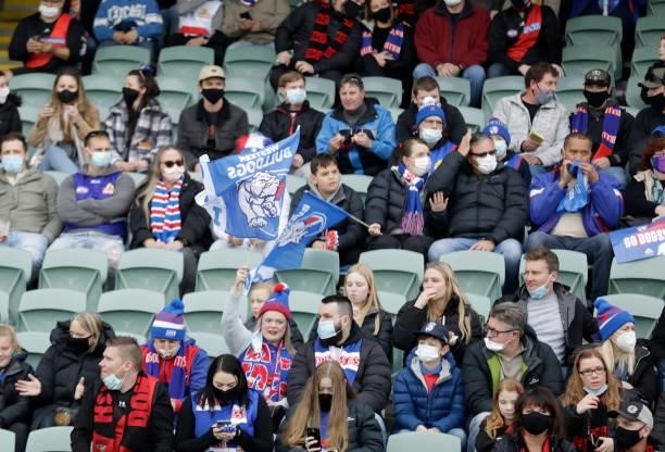 General view of fans during the 2021 AFL First Elimination Final match between the Western Bulldogs and the Essendon Bombers at University of...
