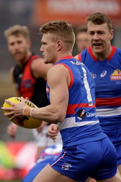 Adam Treloar of the Bulldogs in action during the 2021 AFL First Elimination Final match between the Western Bulldogs and the Essendon Bombers at...