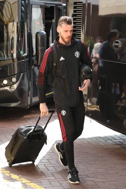 David de Gea of Manchester United arrives prior to the Premier League match between Wolverhampton Wanderers and Manchester United at Molineux on...