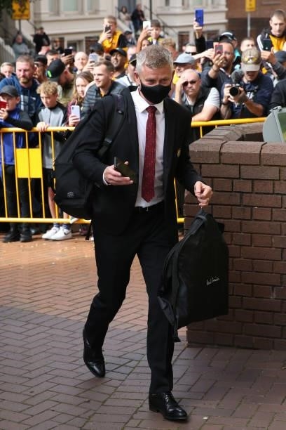 Manchester United Head Coach / Manager Ole Gunnar Solskjaer arrives prior to the Premier League match between Wolverhampton Wanderers and Manchester...