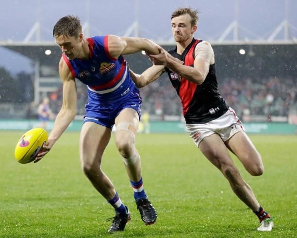 Josh Schache of the Bulldogs in action during the 2021 AFL First Elimination Final match between the Western Bulldogs and the Essendon Bombers at...