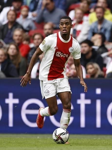 Ryan Gravenberch of Ajax during the Dutch Eredivisie match between Ajax and Vitesse at the Johan Cruijff ArenA on August 29, 2021 in Amsterdam,...