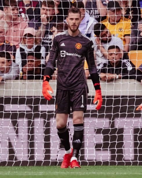 David de Gea of Manchester United looks on during the Premier League match between Wolverhampton Wanderers and Manchester United at Molineux on...