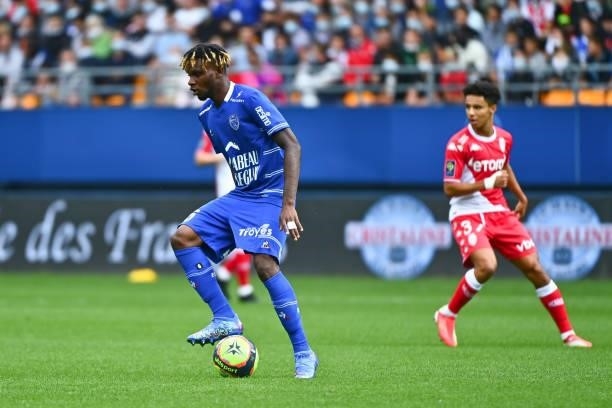 Rominigue KOUAME of Troyes during the Ligue 1 Uber Eats match between Troyes and Monaco at Stade de l'Aube on August 29, 2021 in Troyes, France.