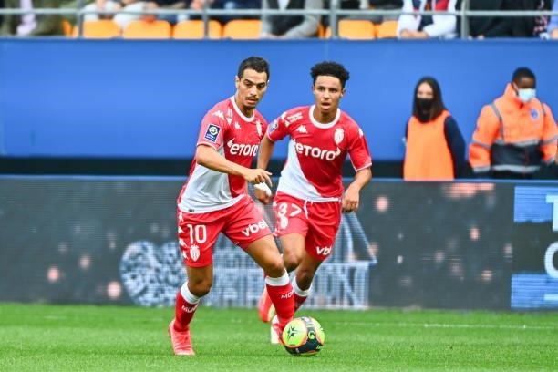 Wissam BEN YEDDER of Monaco and Sofiane DIOP of Monaco during the Ligue 1 Uber Eats match between Troyes and Monaco at Stade de l'Aube on August 29,...
