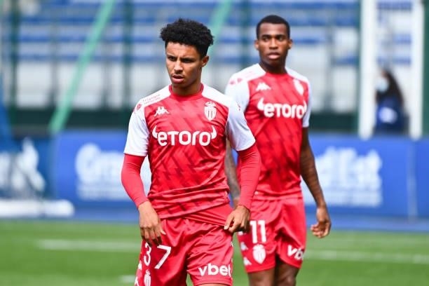 Sofiane DIOP of Monaco and Jean LUCAS of Monaco during the Ligue 1 Uber Eats match between Troyes and Monaco at Stade de l'Aube on August 29, 2021 in...