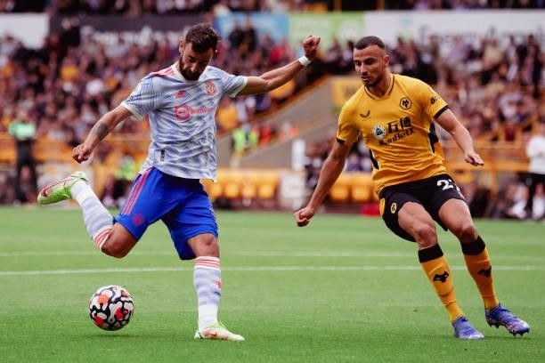 Bruno Fernandes of Manchester United in action during the Premier League match between Wolverhampton Wanderers and Manchester United at Molineux on...