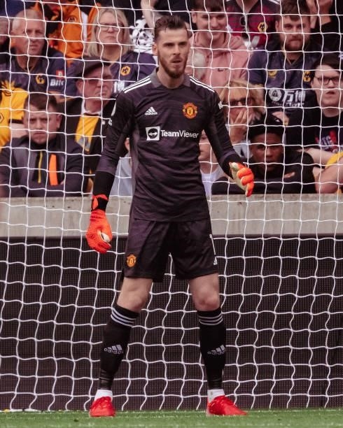 David de Gea of Manchester United in action during the Premier League match between Wolverhampton Wanderers and Manchester United at Molineux on...